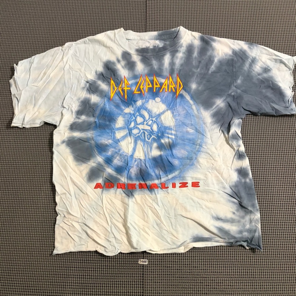 Def Leppard Adrenalize Tie Dye Graphic T-Shirt Blue White Size Medium